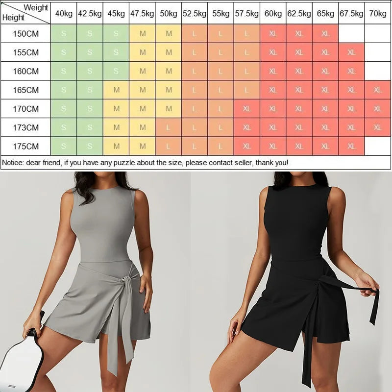 One Piece Tennis Skirts Sports Dress Golf Gym Yoga Women's Running Workout Long Skirt FitnessDress