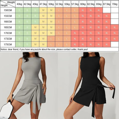 One Piece Tennis Skirts Sports Dress Golf Gym Yoga Women's Running Workout Long Skirt FitnessDress