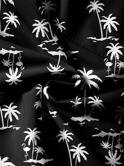 Men's quick-dry double-layer beach print swim trunks with phone pockets and compression liner