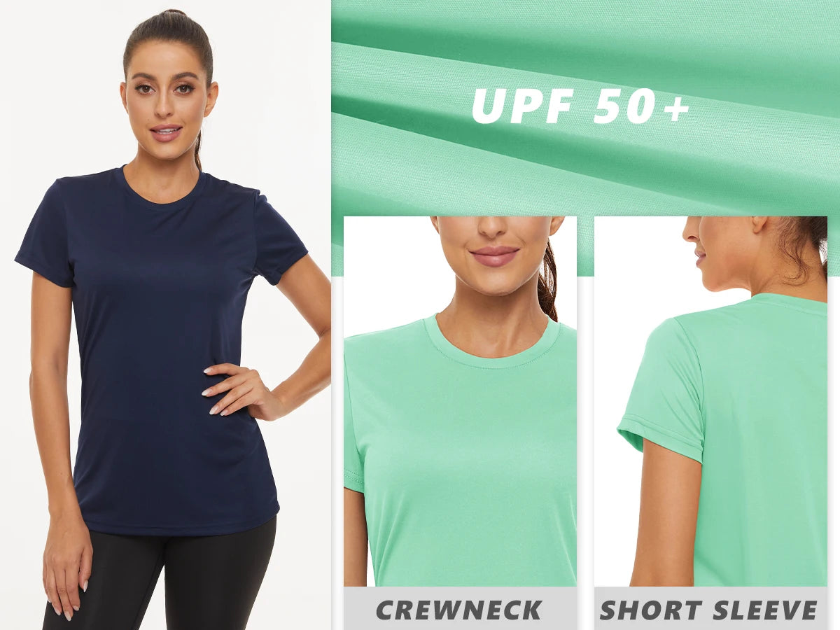 Summer Casual T-shirts UPF 50+ Quick Dry Womens Skin Sun Protection T-shirt Outdoor Running Swim Athletic T shirts Tops