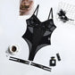 Lace Bodysuit Women's Transparent Lingerie See Through Black Tights Fitness Sissy Crotchless Erotic Body