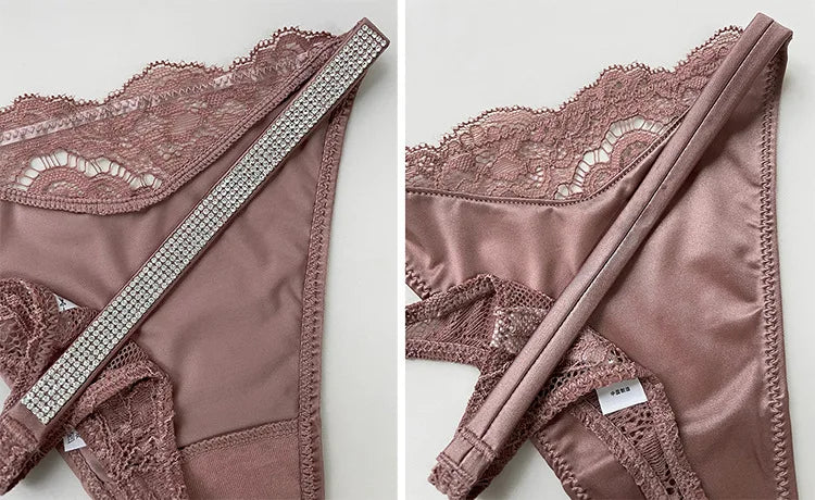 Rhinestone Lace Women Panties Seamless Underwear G String Letter Transparent Thong Female Low Rise Ladies Briefs