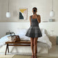 Plaid Print Knit Mini Backless A-line Slim Holiday Dress Elegant Party Dress The Clothing Company Sydney