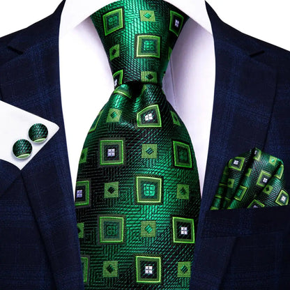 Green Paisley Silk Tie Set for Men – Necktie, Pocket Square & Cufflinks The Clothing Company Sydney