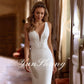 Elegant Mermaid Open Back V-Neck Lace Spaghetti Straps Bridal Gown Sweep Train Wedding Dress