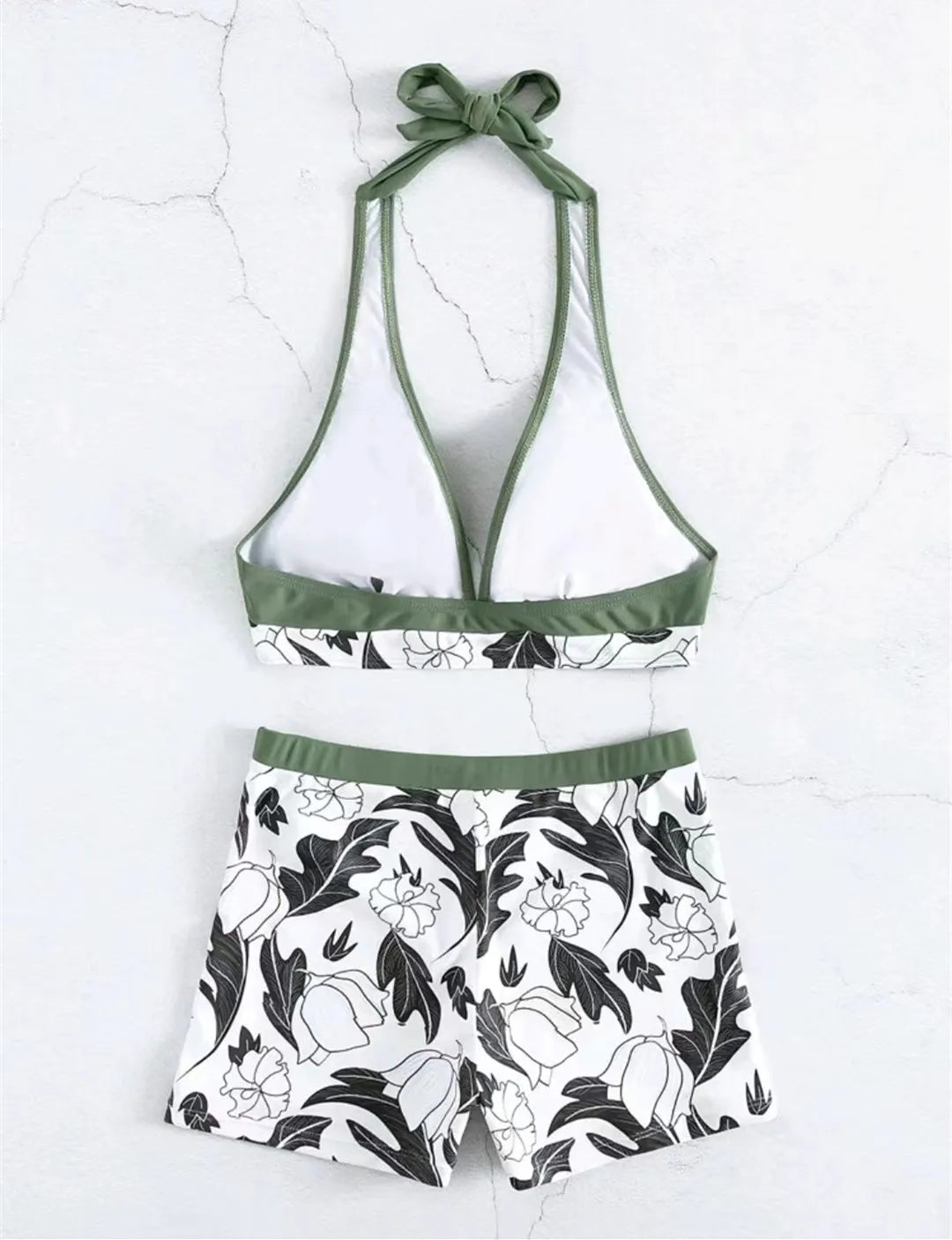 2 Piece Halter Bikini Set Shorts Swimsuit High Waist Swimwear Female Printed Bathers Swimming Bathing Swim Suit Beachwear