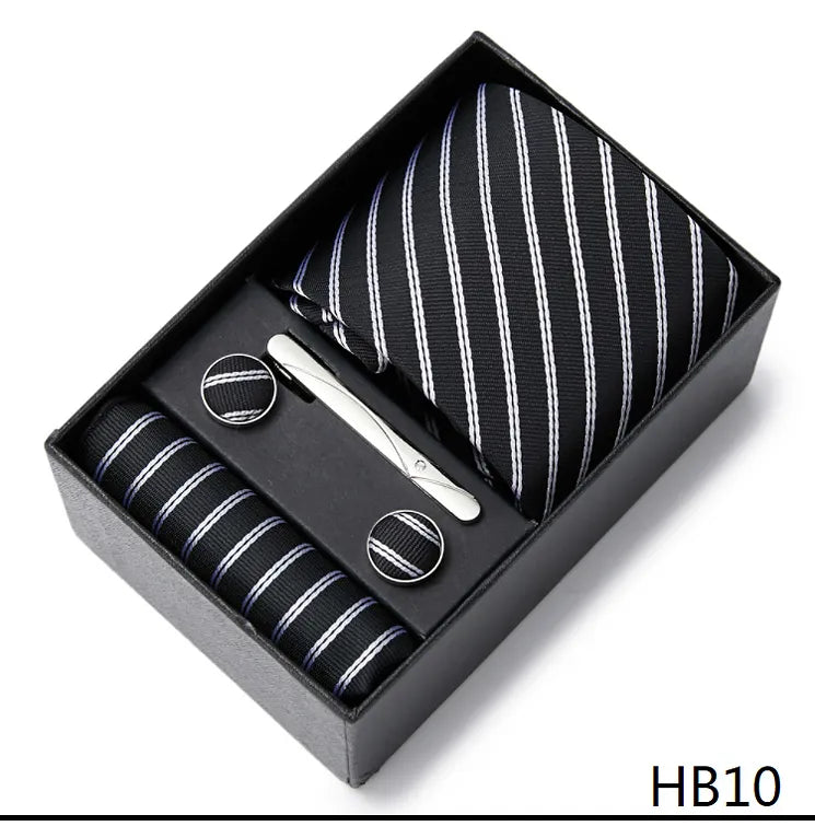 7.5 cm Width Tie Sets Black Men's Tie Hankerchiefs Cufflinks clip Box wedding gift handmade Necktie Set The Clothing Company Sydney