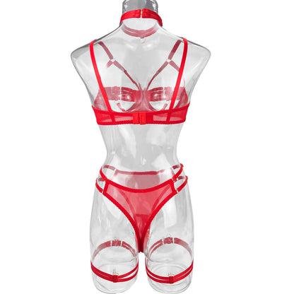 5-Piece Costume Hollow Underwear Sensual Open Bra Outfits Lingerie Set - The Clothing Company Sydney