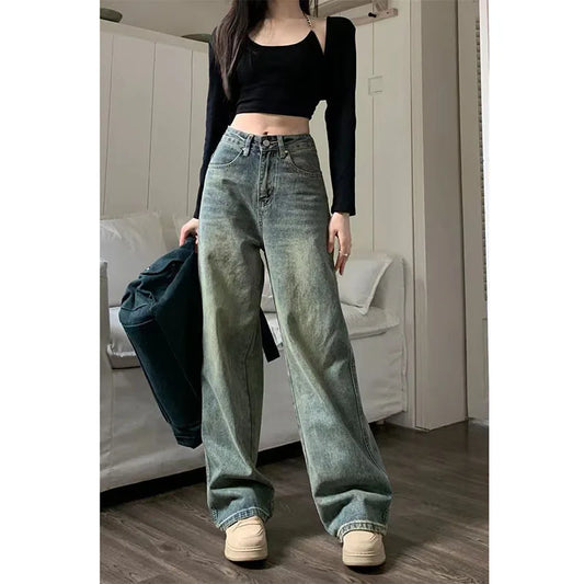 Vintage Baggy Straight Denim Trousers Y2K High Waist Loose Wide Leg Jeans Women Streetwear All-Match Casual Pants The Clothing Company Sydney