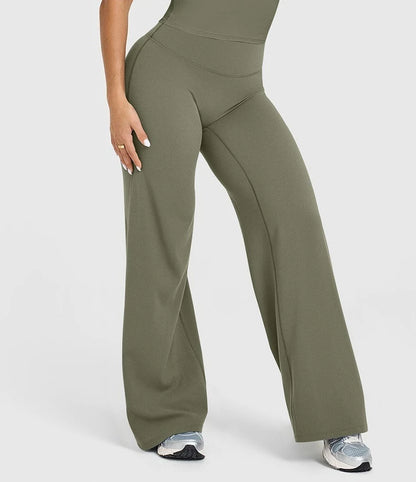 Women's Mid Waist Sport Trousers Wide-Leg Pants Ultra Soft Yoga Pilates Running Gym Pants