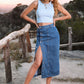 Women's Button A-line Side Split High Waist Denim Skirt Office Lady Black Blue Midi Jean Skirts Autumn Winter Long Skirt The Clothing Company Sydney