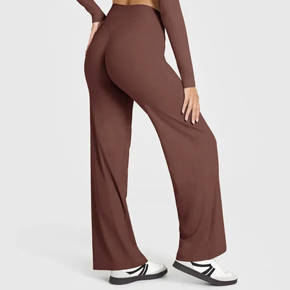 Women's Mid Waist Sport Trousers Wide-Leg Pants Ultra Soft Yoga Pilates Running Gym Pants