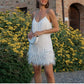 Tassel Sequins Feather Mini Dress Women's Spaghetti Strap Stitching Elegant Evening Party Club Dress