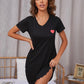 Summer Sleepwear Women Lace Hem Nightdress V-neck Short Sleeve Pajamas Nighties Nightgown Nightwear Side Split Skirt