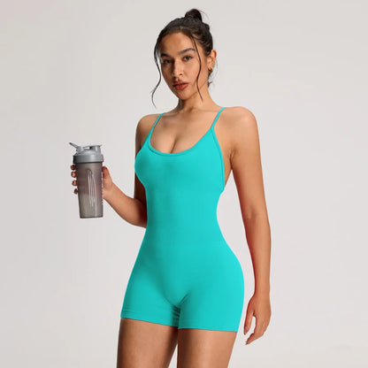 One Piece Backless Women's Bodysuit Yoga Combi-pants Shorts Jumpsuits Gym-to-Street Overalls Summer Fitness Jumpsuit Romper