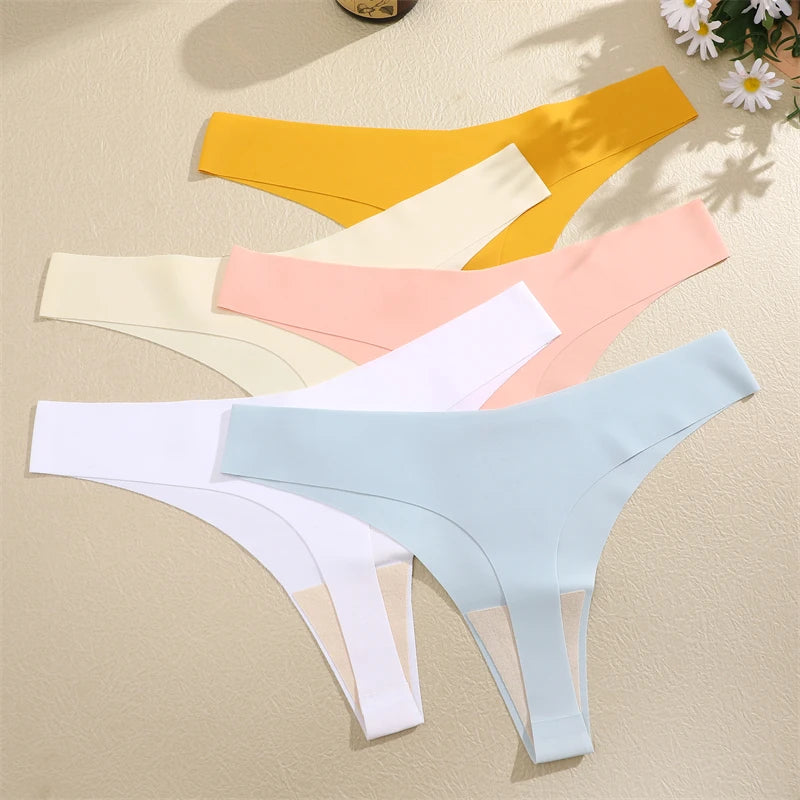 3 Pack Women Ice Silk Seamless Underpants Panties V-Waist Sport Thongs Low Rise Breathable G-string Underwear