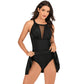 Women's One Piece Swimsuit Swimdress With Shorts Slim Mesh Hollow Out Design Solid Black/Red/Dark Blue Swimwear Plus Size