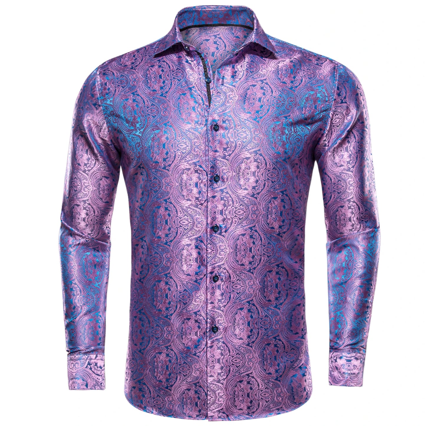 Hi-Tie Long Sleeve Silk Shirts for Men Suit Dress Outwear Male Slim Wedding Floral Paisley Gold Blue Red The Clothing Company Sydney