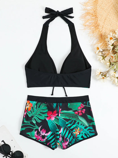 2 Piece Halter Bikini Set Shorts Swimsuit High Waist Swimwear Female Printed Bathers Swimming Bathing Swim Suit Beachwear