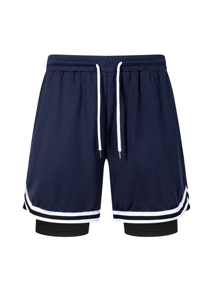 2 in 1 Summer Men's Sports Elastic Waist Basketball Training Shorts Fitness Running Breathable Quick Dry Sportswear Bottoms