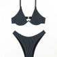 2 Piece Push Up Bikini Set Black Women Swimsuit Swimwear Thong Bathing Suit Beachwear