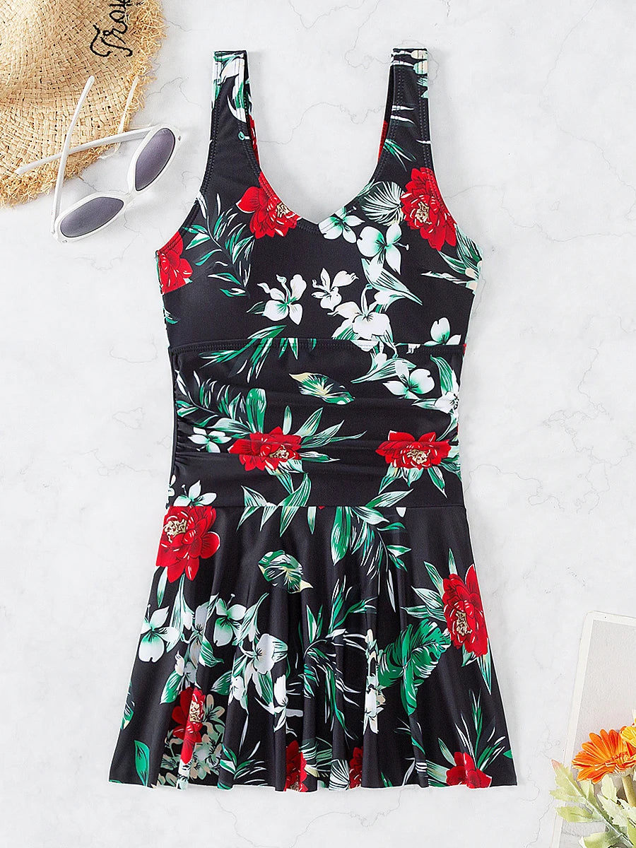 Printed Womens One Piece Swim Dress Padded Swimwear Bathers SwimSuit Beachwear The Clothing Company Sydney