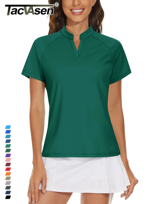 UPF 50+ V-neck Short Sleeve Golf Polo Shirts Women's Quick Dry Sun/UV Protection T-shirts Outdoor Sports Pullover Tops The Clothing Company Sydney