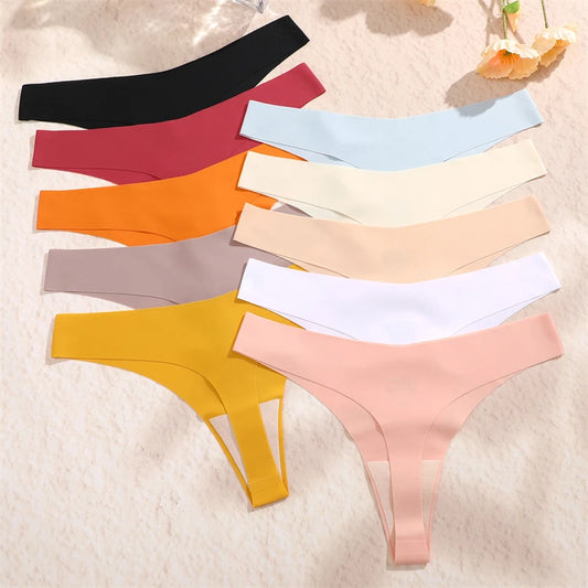 3 Pack Women Ice Silk Seamless Underpants Panties V-Waist Sport Thongs Low Rise Breathable G-string Underwear