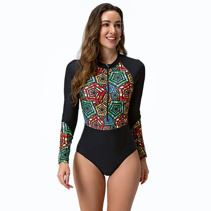 1 Piece Swimsuit Long-Sleeve Quick Dry Surfing Suit Diving One-Piece Bathing Suit Women‘s Swimwear