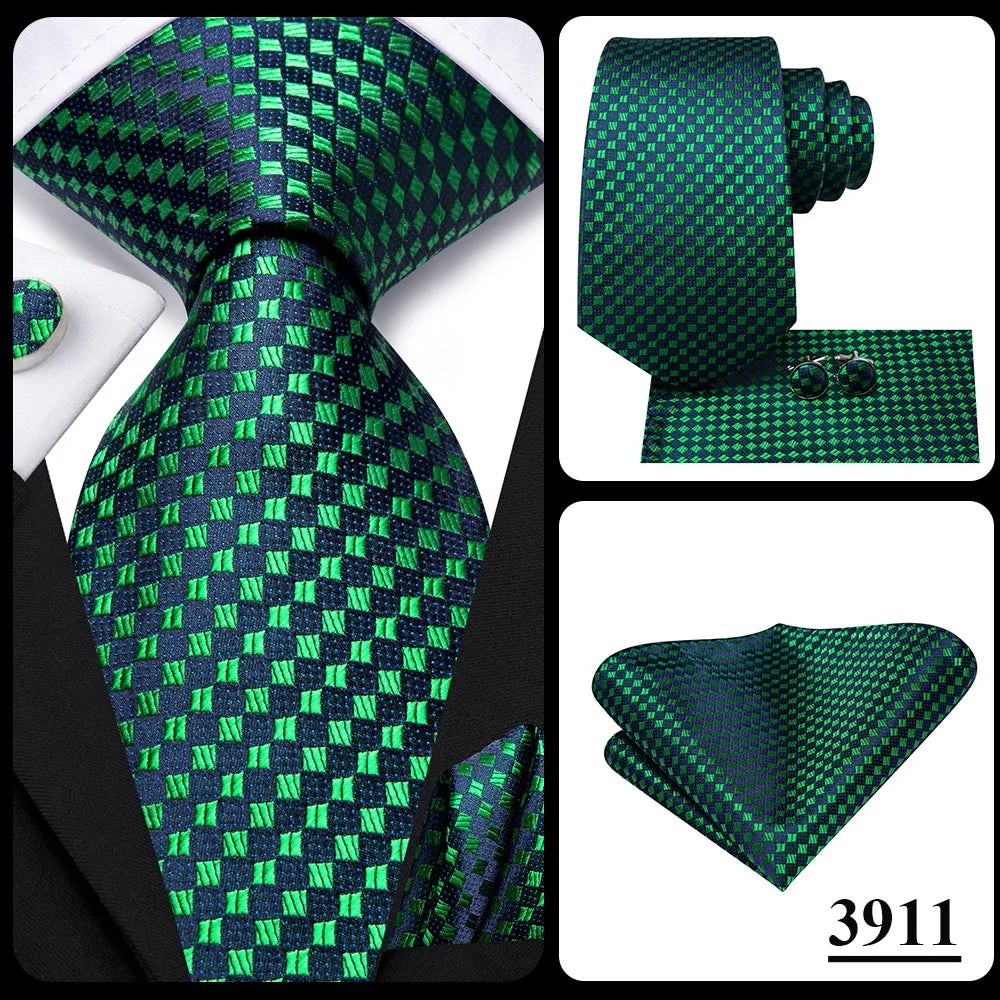 Green Paisley Silk Tie Set for Men – Necktie, Pocket Square & Cufflinks The Clothing Company Sydney