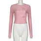 Sweet Bow Knit Spring Top Long Sleeve Pink Bow Women's T Shirts Clothes Basic Outfits