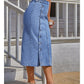 Women's Button A-line Side Split High Waist Denim Skirt Office Lady Black Blue Midi Jean Skirts Autumn Winter Long Skirt The Clothing Company Sydney