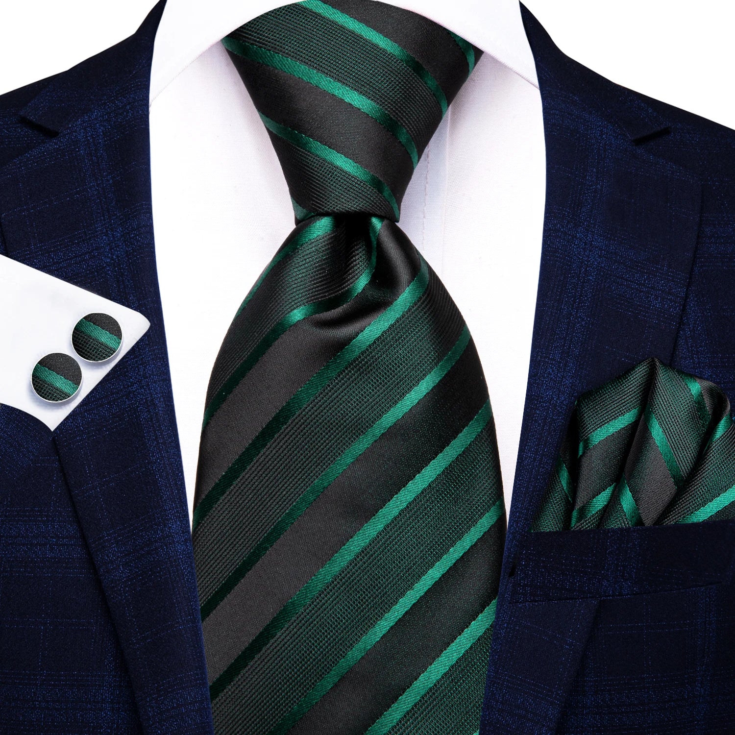 Black Green Striped Silk Ties Wedding Accessories Mens Necktie Pocket Square Cufflinks Gift Set The Clothing Company Sydney