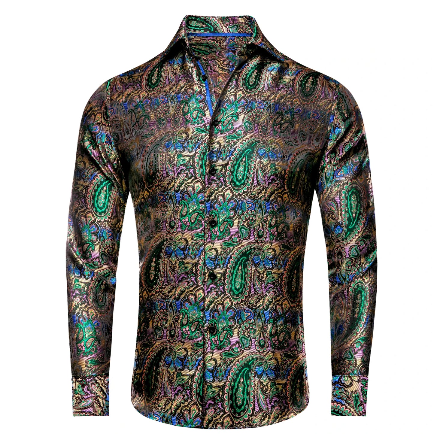 Hi-Tie Long Sleeve Silk Shirts for Men Suit Dress Outwear Male Slim Wedding Floral Paisley Gold Blue Red The Clothing Company Sydney