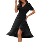 Short Sleeve Ladies Summer Ruffle Hem Slim Wrap Dresses With Belt