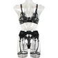 3 Piece Lingerie Luxury Jewel Shoulder Strap Underwear Garter Lace IntimateLingerie Set