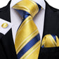 Men's Tie Luxury Yellow Blue Striped Paisley Plaid Silk Wedding Tie For Men's Designer Hanky Cufflinks Gift Tie Set The Clothing Company Sydney