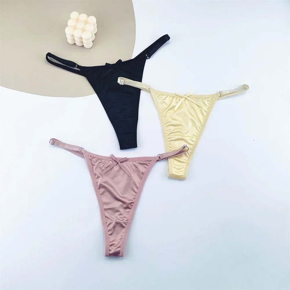 3 Pack Adjustable Satin Thong G-string Underwear Low Waist T Back Bow Lingerie Briefs The Clothing Company Sydney