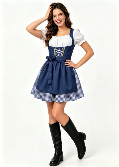 German Oktoberfest Costume Munich Bavaria Dirndl Maid Dress Pastoral Farm Carnival Dress