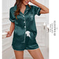 Women's Silk Satin Pyjama Set Button Down Short Sleeve Tops With Shorts 2 Pieces Sleepwear Suit Nightwear Loungewear The Clothing Company Sydney