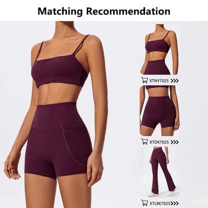 Women Two Piece Gym Workout Bra Yoga Set Shorts Fitness Wear Quick-Dry Sports Bra Flared Pants Suits
