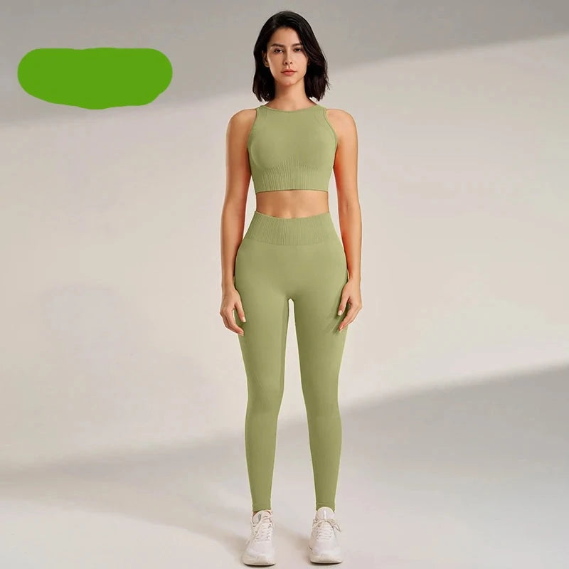 Yoga Matching Outfit Set Women's High Waist Leggings and Top Two Piece Seamless Fitness Exercise Fitness Workout Activewear The Clothing Company Sydney