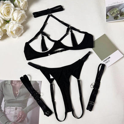4 Piece Tassel Lingerie Bra Intimate Panties Outfit Sets - The Clothing Company Sydney