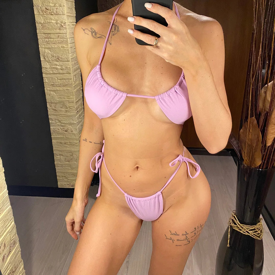 2 Piece Halter Mini Micro Thong Bikini Female Swimsuit Women Bikini set Bather Bathing Suit Swimwear The Clothing Company Sydney