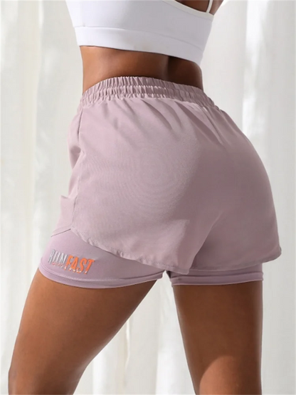 Women's High Rise Yoga Shorts With Elastic Running Shorts Two Pieces Pants With Inside Layer