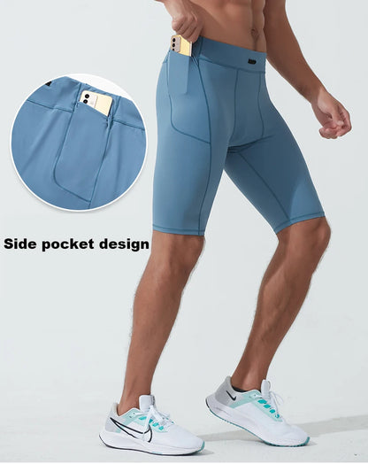 Men's Compression Quick Dry Bodybuilding Tights Fitness Leggings Elastic Waist Sport Bottoms Gym Running Shorts