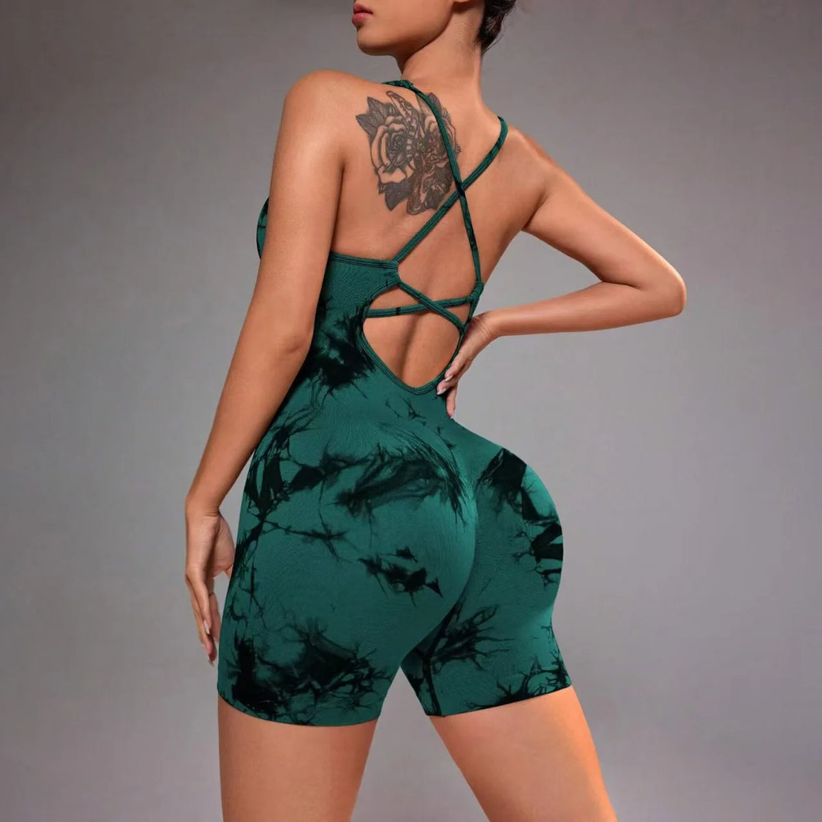 Tie Dye Yoga Bodysuit for Women - Seamless Strappy Dance Leotard High Cut Workout Unitard for Gym Fitness Jumpsuit