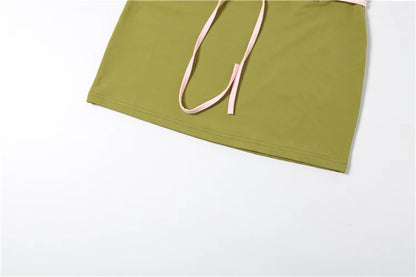 2 Piece Y2K Matching Set Womens Low-Neck Backless Camisole Top+Bandage Tassel Mini Skirt