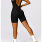 Women's Romper Yoga Hollow Backless Scrunch Seamless One Piece Outfit Fitness Overalls Playsuit Gym Sport Short Jumpsuit