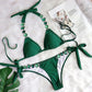 2 Piece Rhinestone Swimsuit Crystal Thong String Bikini Set Swimwear Beach Wear Bathing Suit